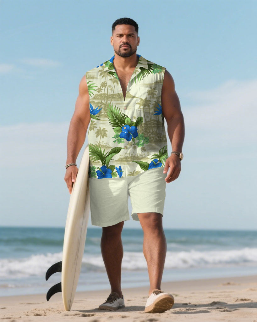 Big & Tall Hawaiian Graphic T-Shirt Shorts Set for big men view 1