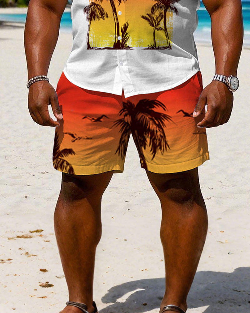 Big & Tall Hawaiian Graphic T-Shirt Shorts Set for big men view 3