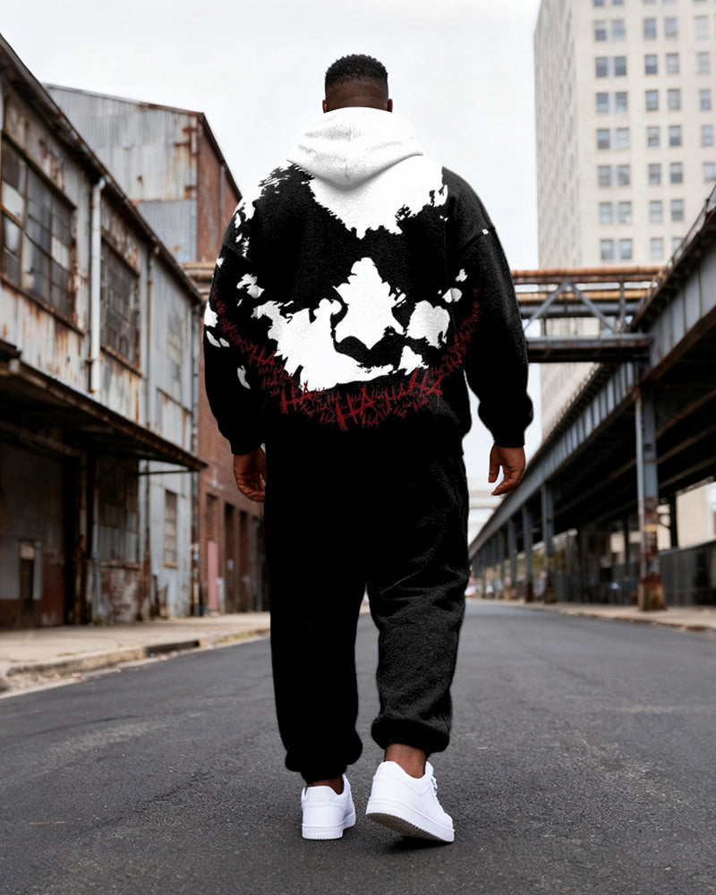 Big & Tall Black Graphic Hoodie Sweatpants Set for big men view 4