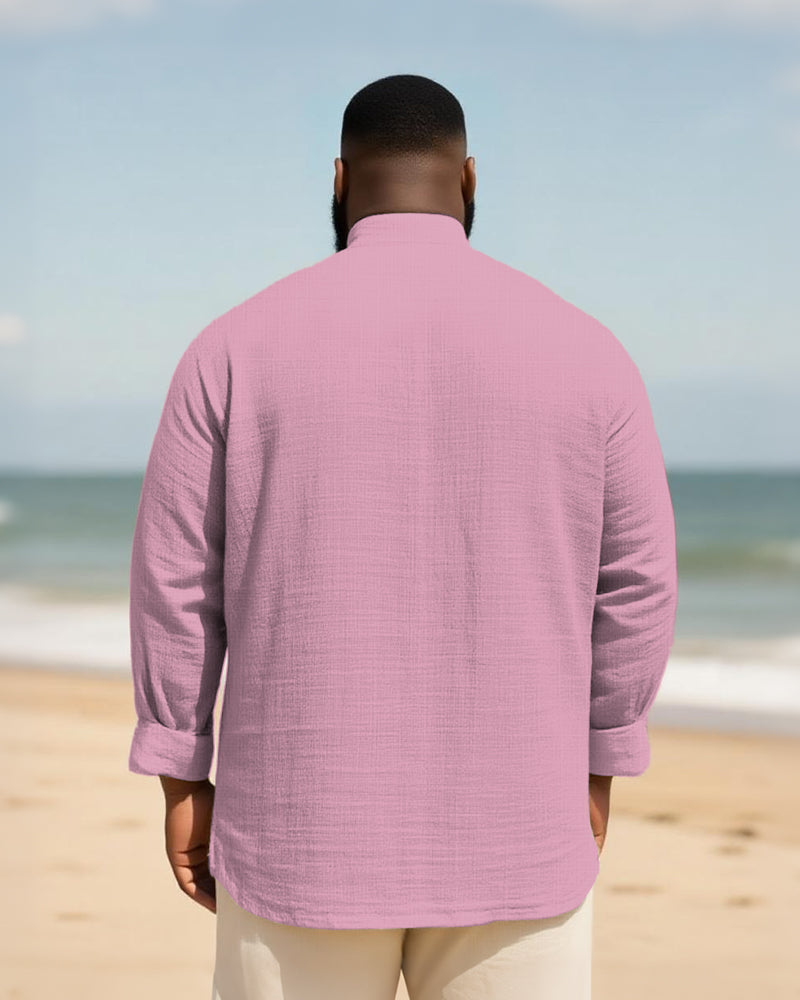 Big & Tall Solid Color Patchwork Long Sleeve Shirt for big men view 13