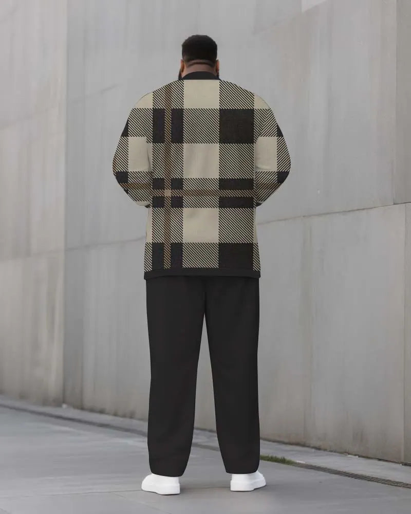 Big & Tall Black Geometric Plaid Two-piece Set for big men view 4