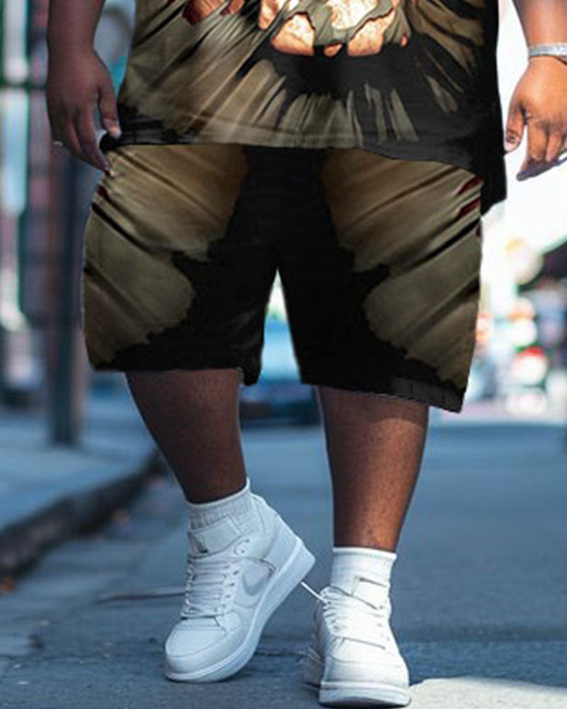Big & Tall Geometric Graphic T-Shirt Shorts Set for big men view 3