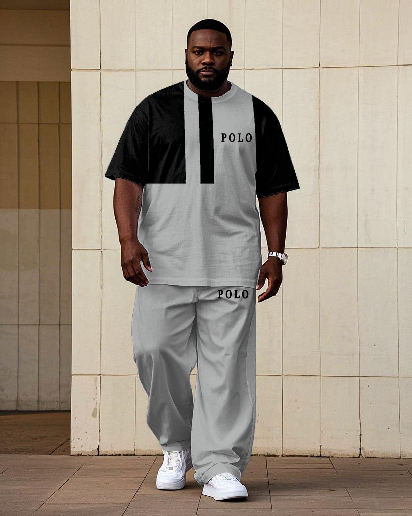 Big & Tall Black Gray Colorblock T-Shirt Pants Set for big men view 1