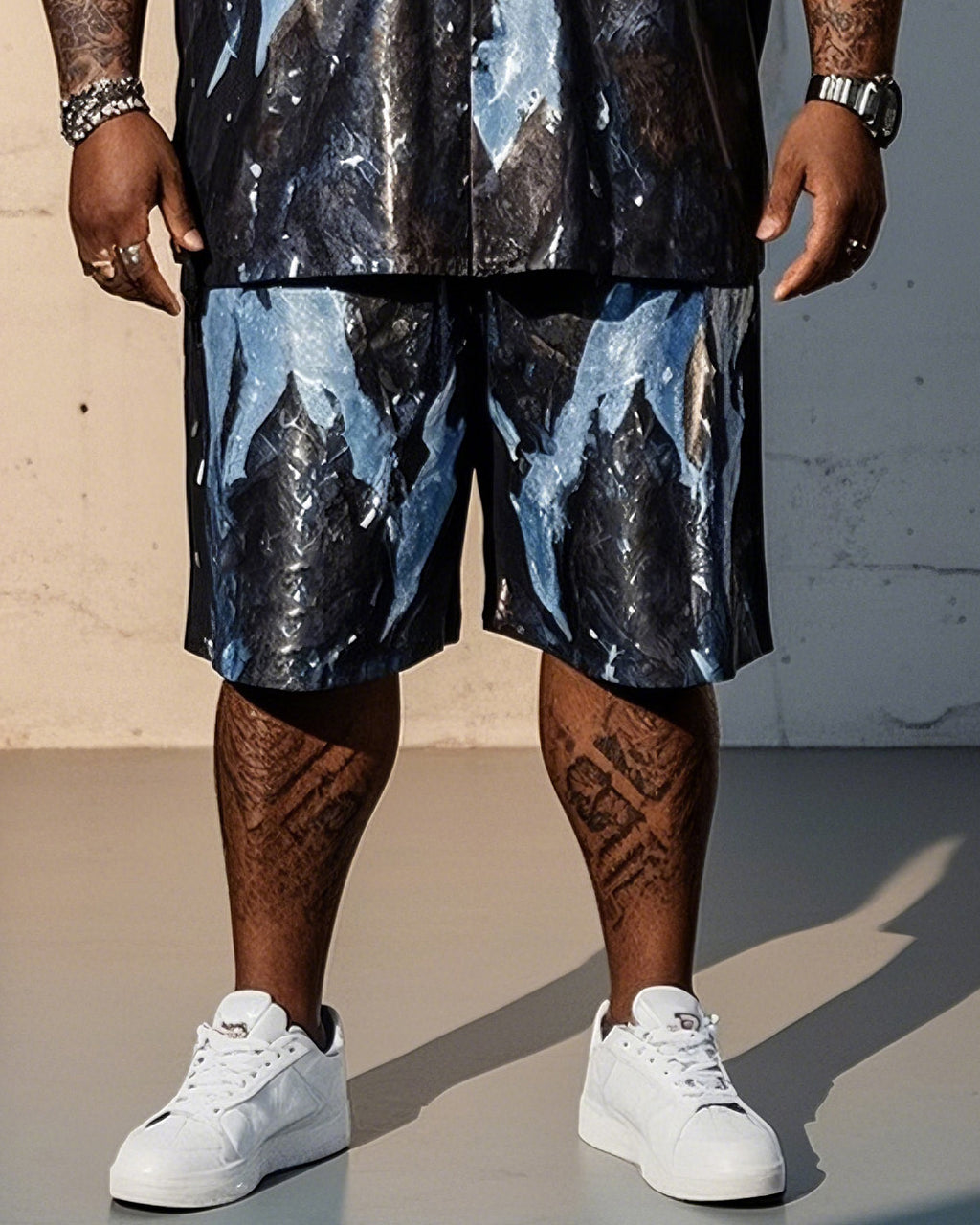 Big & Tall Graphic Splash Ink T-Shirt Shorts Set for big men view 3