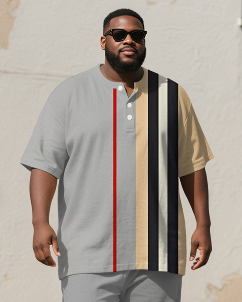 Big & Tall Khaki Gray Colorblock T-Shirt Pants Set for big men view 1