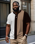 Big & Tall Brown Colorblock Striped T-Shirt for big men view 1
