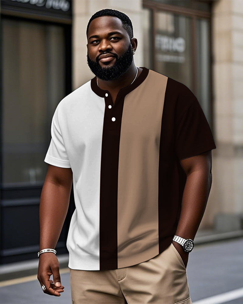 Big & Tall Brown Colorblock Striped T-Shirt for big men view 1