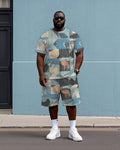 Big & Tall Hawaiian Colorblock T-Shirt Shorts Set for big men view 1