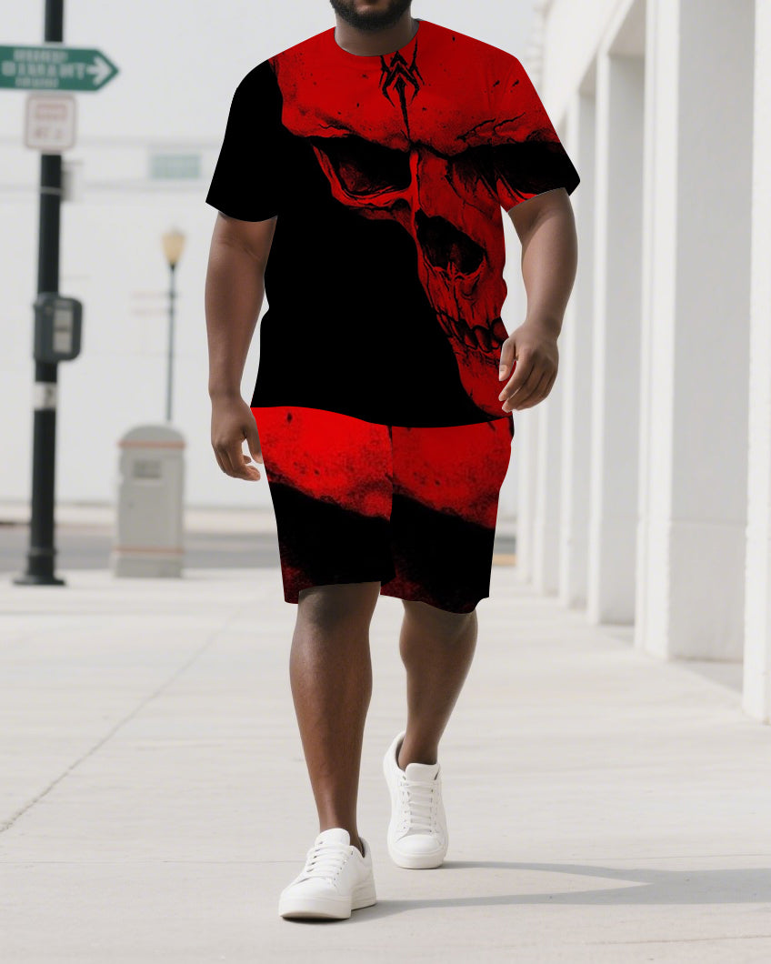 Big & Tall Red Graphic Skull T-Shirt Shorts Set for big men view 1