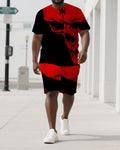 Big & Tall Red Graphic Skull T-Shirt Shorts Set for big men view 1
