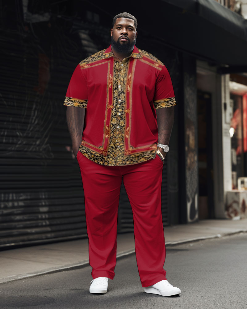 Big & Tall Red Geometric T-Shirt Shorts Set for big men view 1