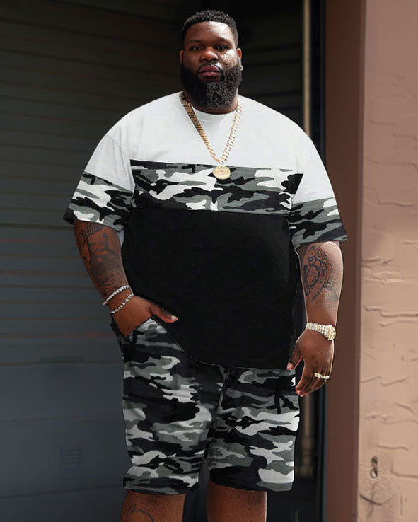 Big & Tall Camouflage Patchwork T-Shirt Shorts Set for big men view 1