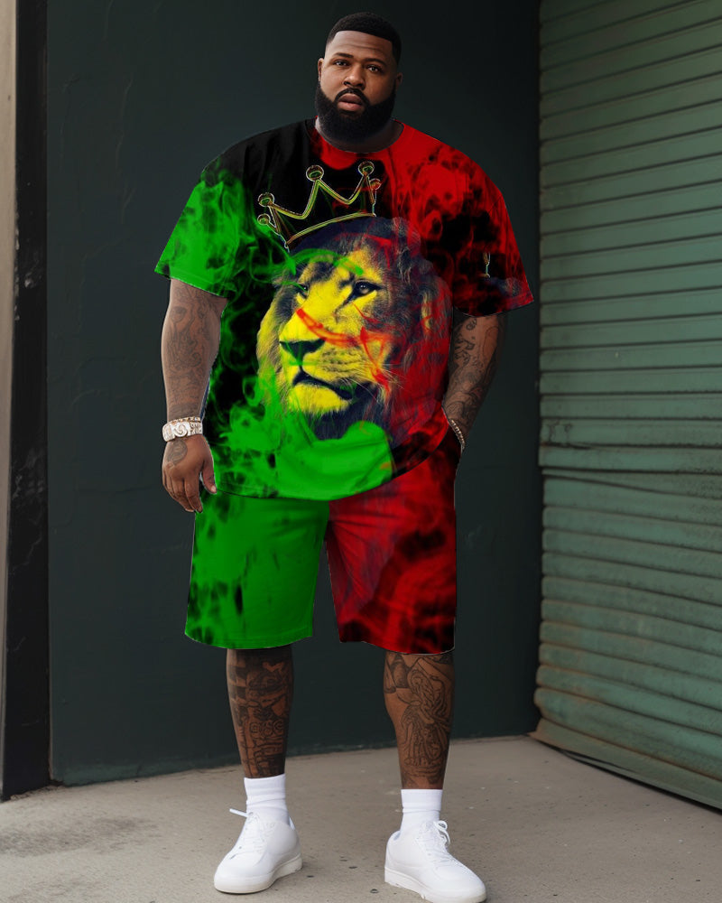 Big & Tall Red Green Graffiti T-Shirt Shorts Set for big men view 1