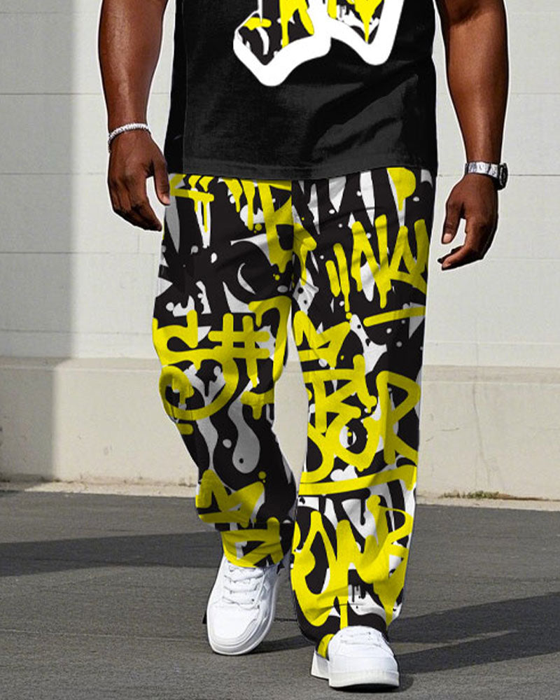 Big & Tall Graphic Graffiti T-Shirt Pants Set for big men view 3