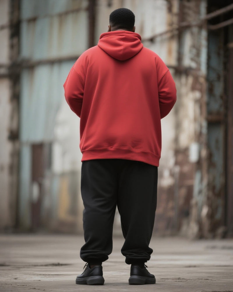 Big & Tall Black Red Graphic Hoodie Sweatpants Set for big men view 4