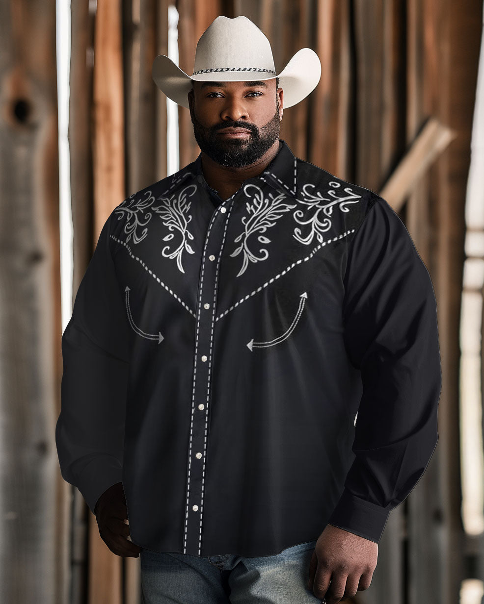 Big & Tall Black Western Denim Long Sleeve Shirt for big men