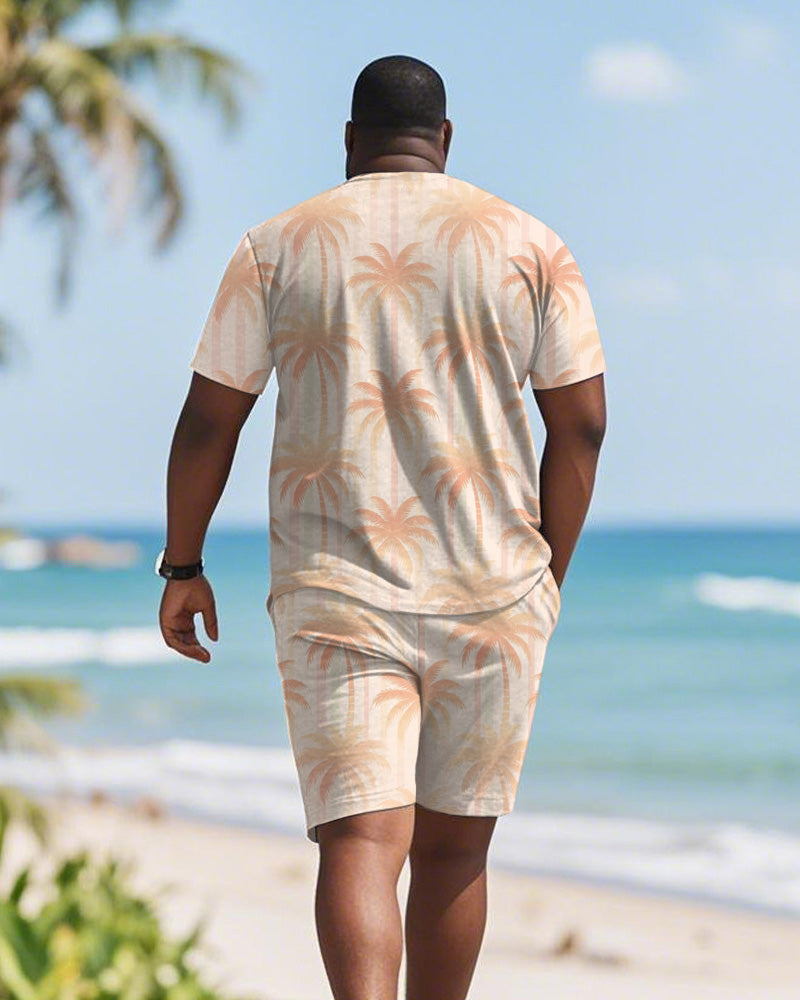 Big & Tall Orange Hawaiian T-Shirt Shorts Set for big men view 4