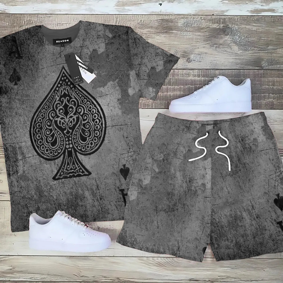 Big & Tall Graphic T-Shirt Shorts Set for big men view 2