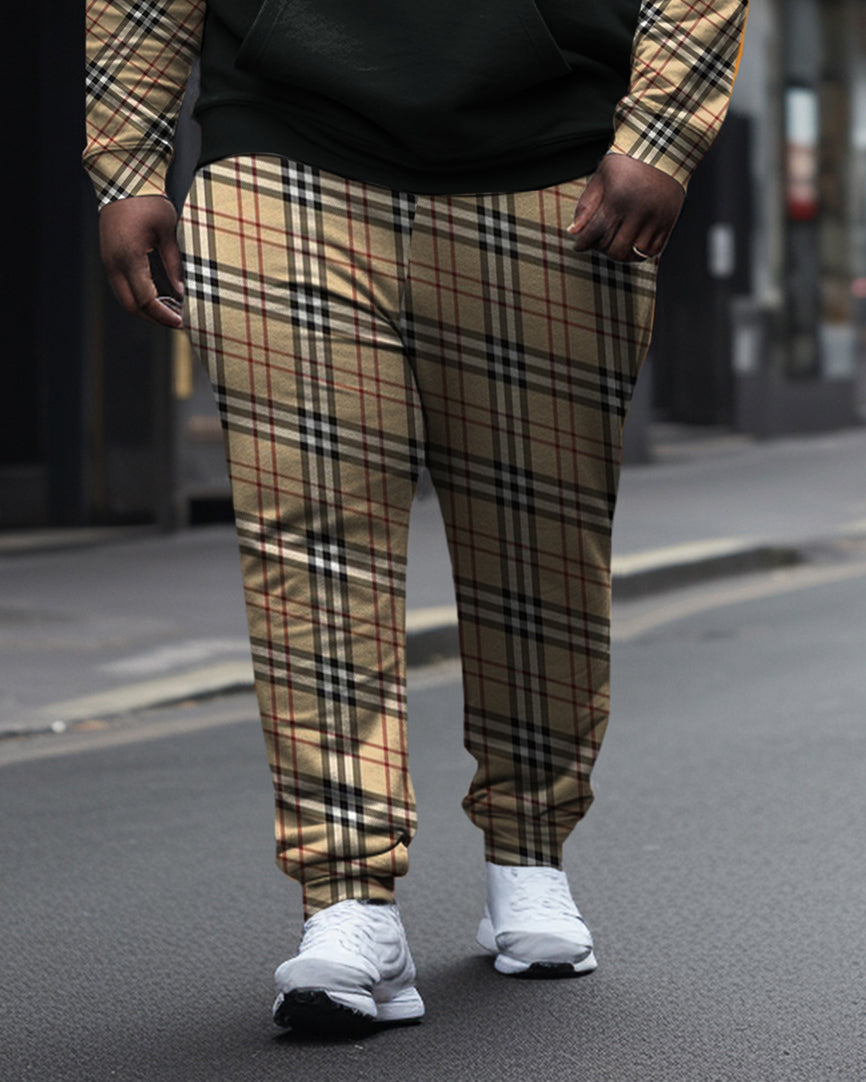 Big & Tall Colorblock Plaid Hoodie Sweatpants Set for big men view 3