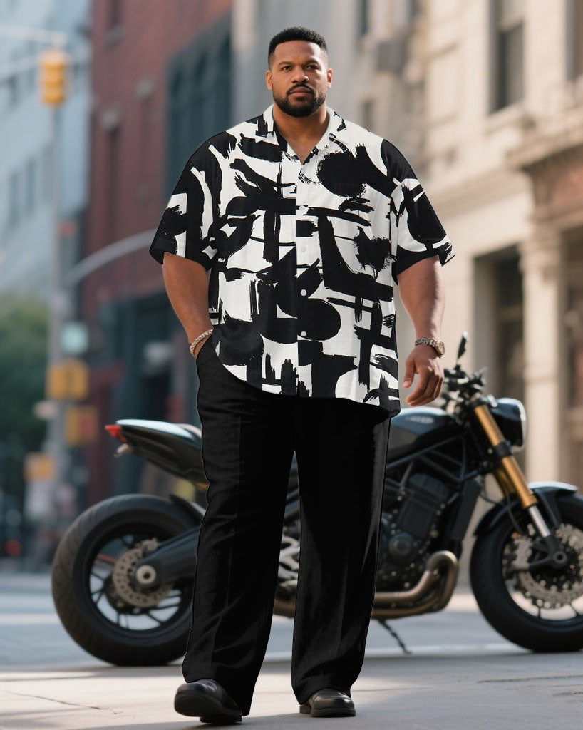 Big & Tall Black White Graffiti T-Shirt Pants Set for big men view 1