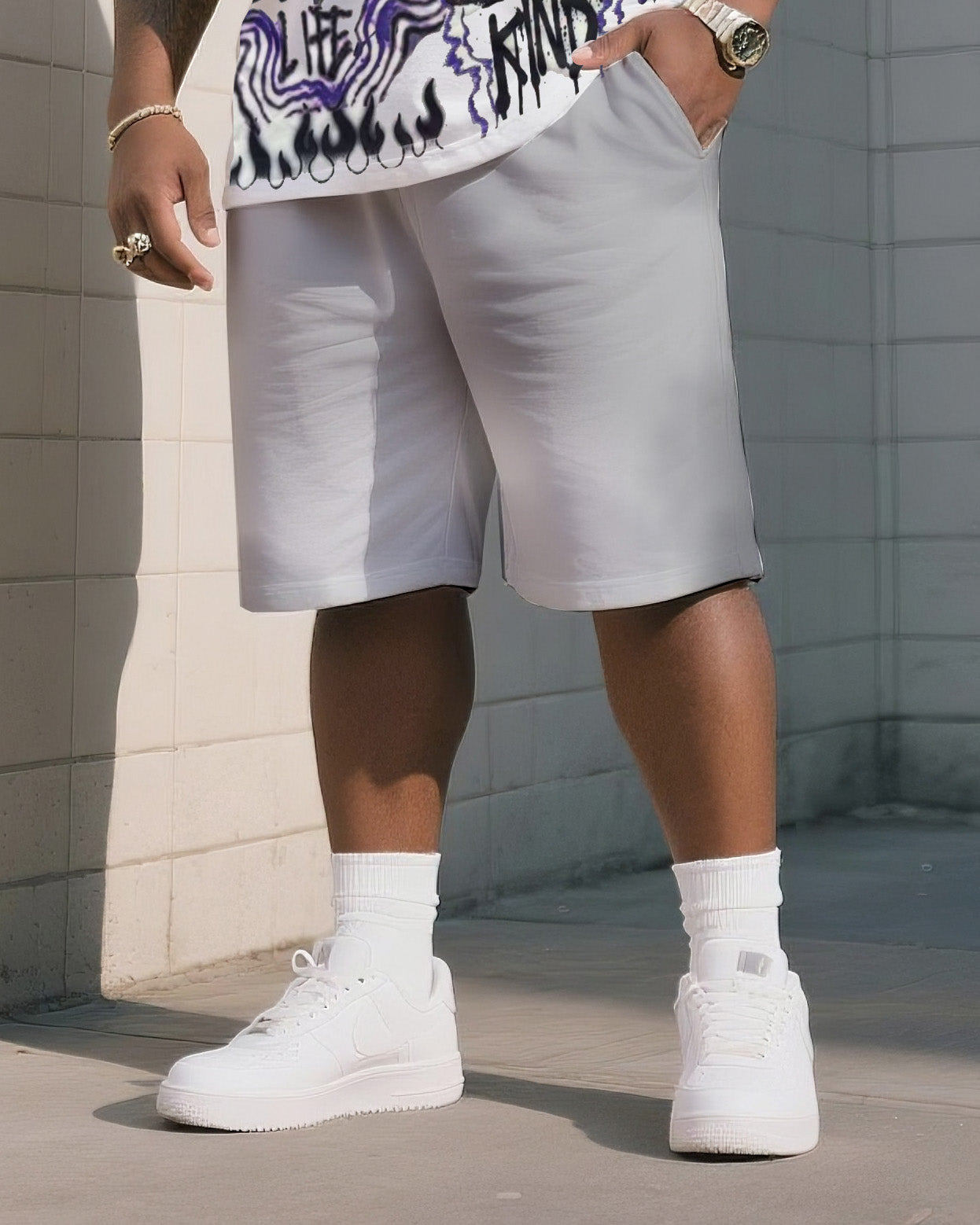 Big & Tall Graphic Graffiti T-Shirt Shorts Set for big men view 3