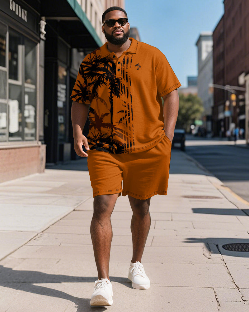 Big & Tall Hawaiian Striped Graphic Polo Shorts Set for big men view 3
