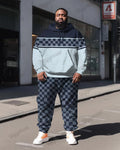 Big & Tall Blue Plaid Striped Hoodie Sweatpants Set for big men view 1