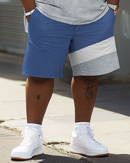 Big & Tall Blue Colorblock T-Shirt Shorts Set for big men view 4
