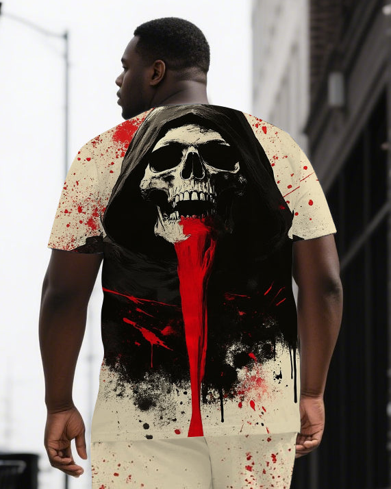Big & Tall Black Graphic T-Shirt Shorts Set for big men view 2