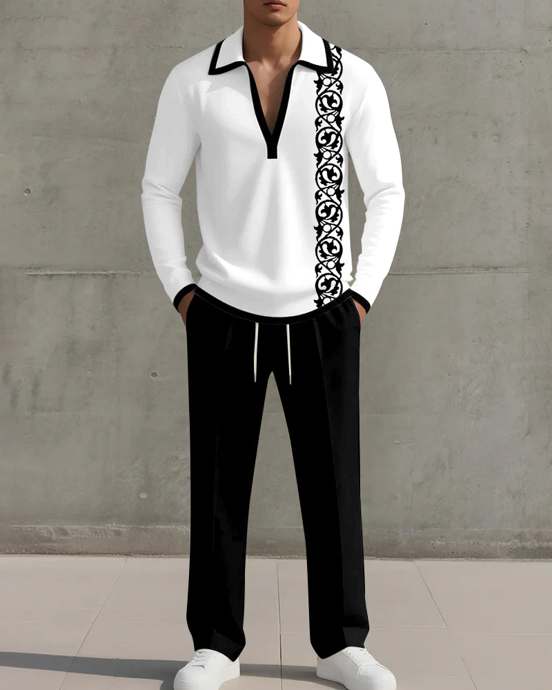 Big & Tall Black White Business Casual Two-piece Set for big men view 1