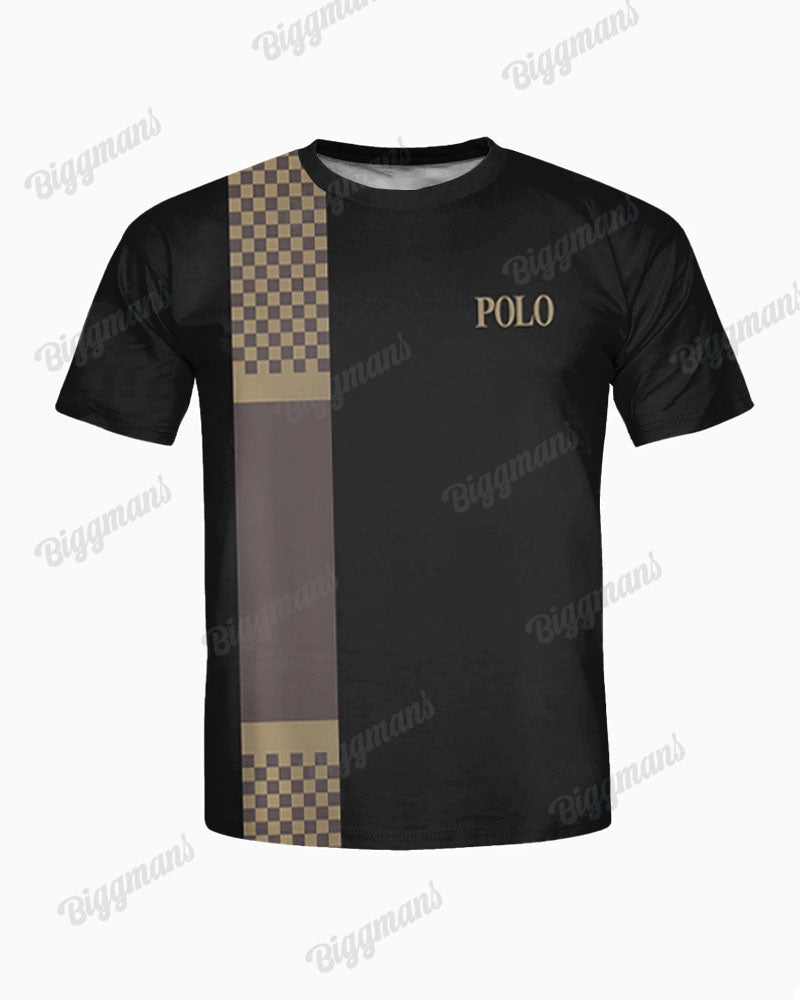Big & Tall Plaid Graphic Patchwork T-Shirt Shorts Set for big men view 2