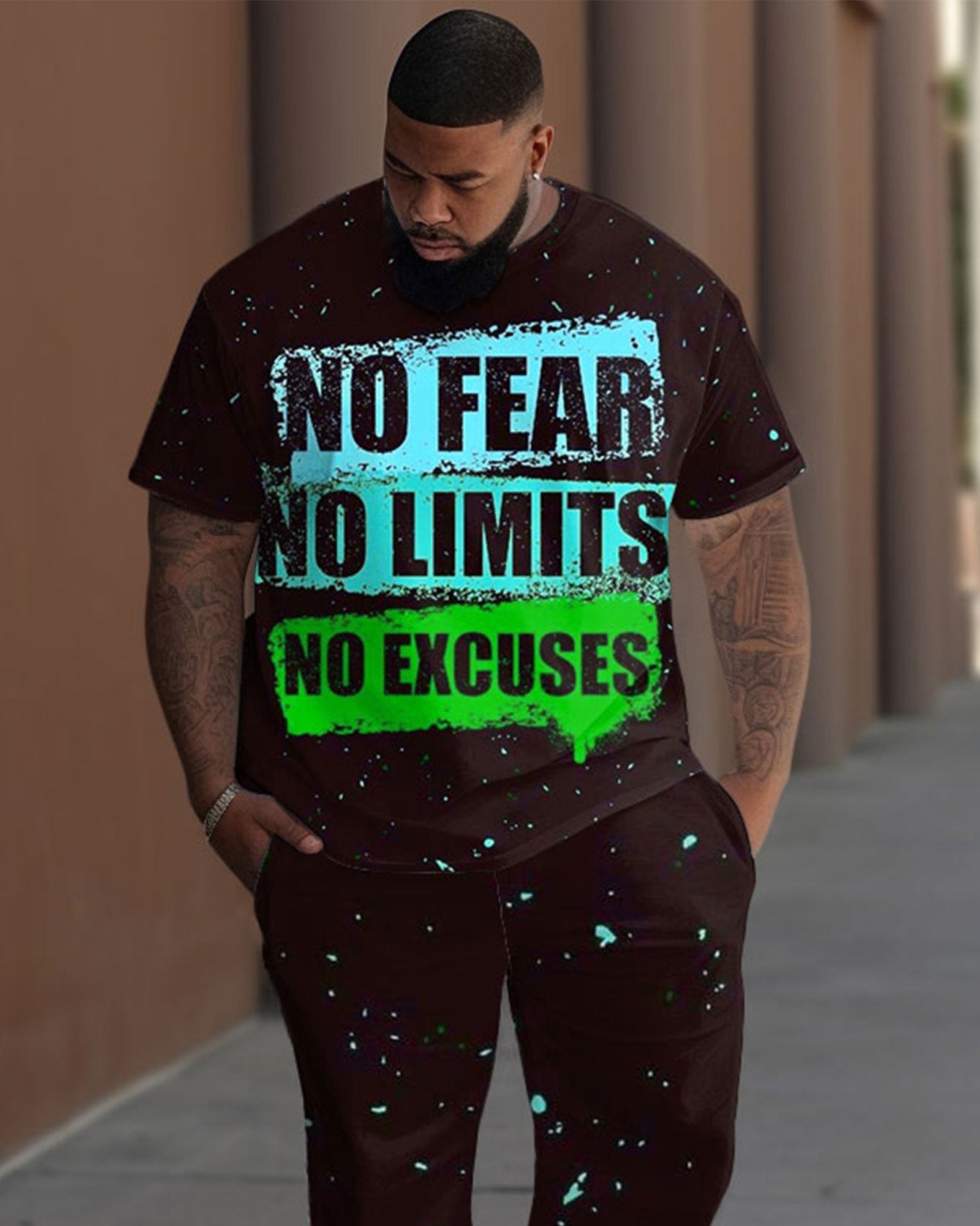 Big & Tall Graphic T-Shirt Pants Set for big men view 2