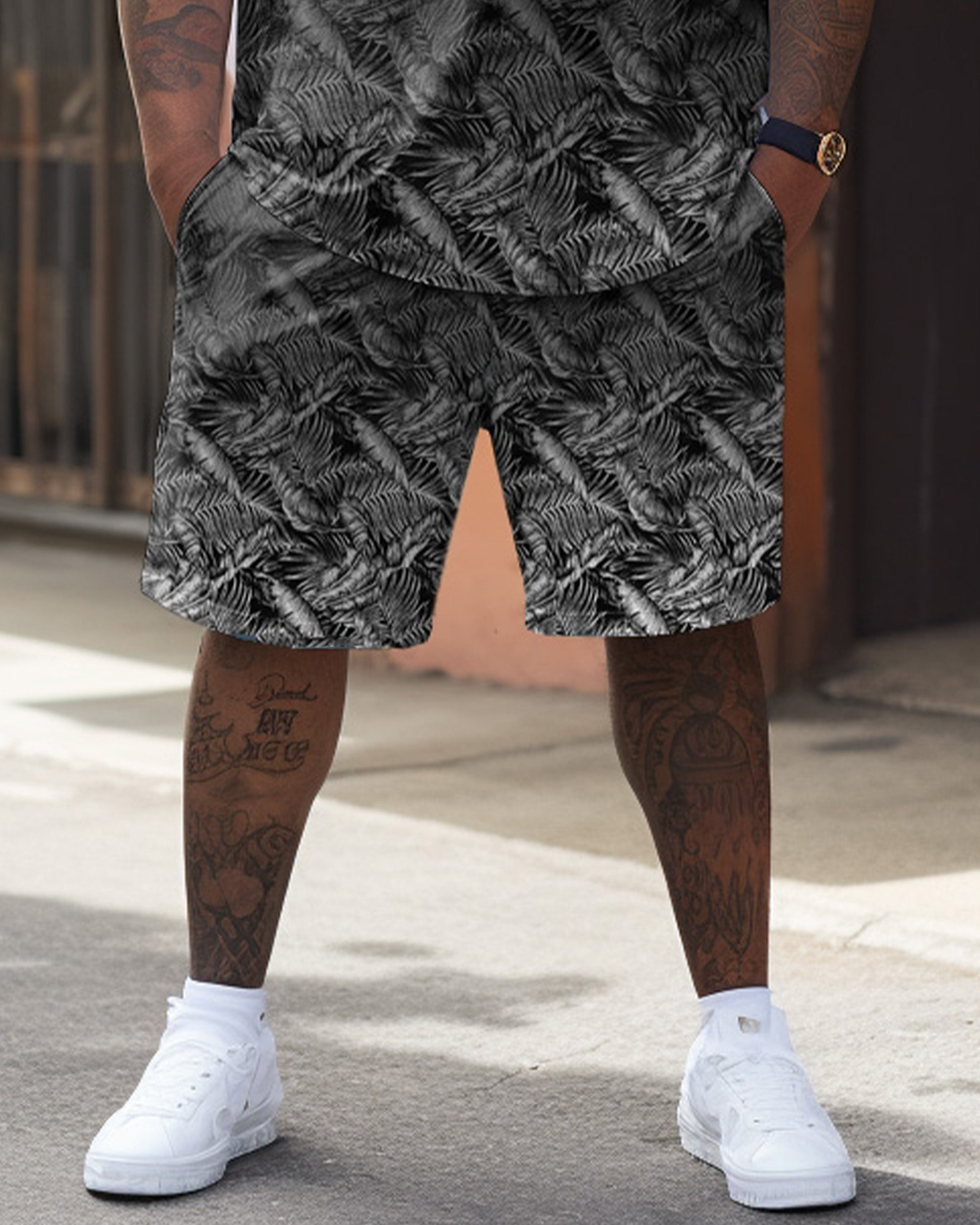 Big & Tall Black Gradient T-Shirt Shorts Set for big men view 3