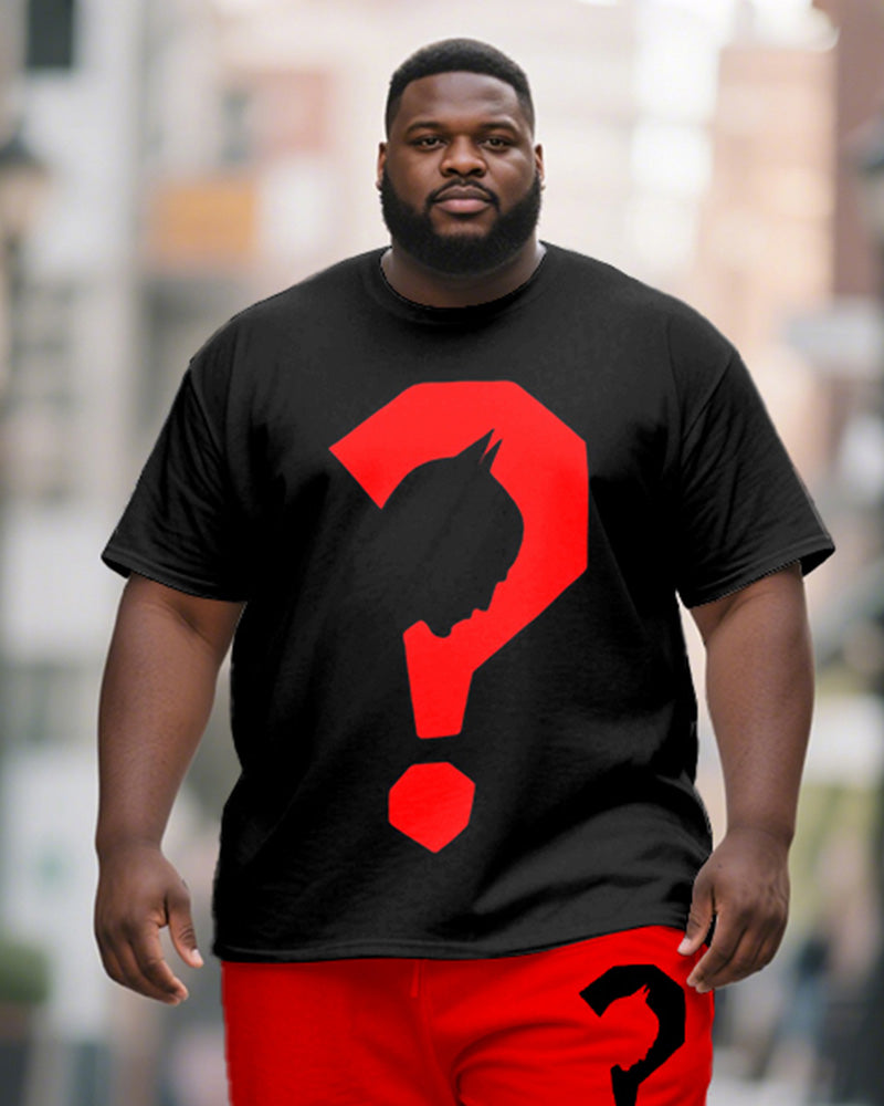Big & Tall Black Red Graphic T-Shirt Shorts Set for big men view 2