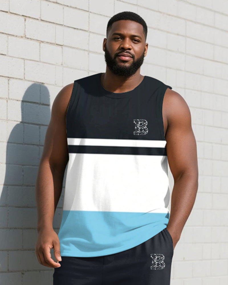 Big & Tall Blue Striped Graphic Vest Pants Set for big men view 2