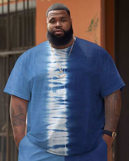 Big & Tall Colorblock Gradient T-Shirt Shorts Set for big men view 2