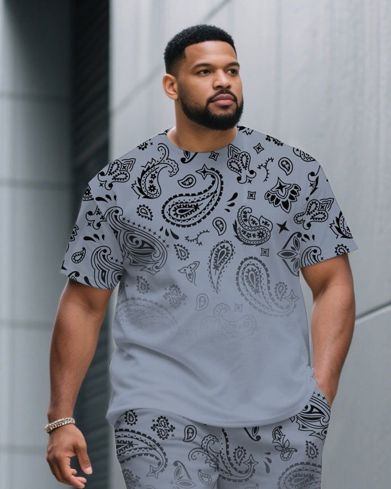 Big & Tall Blue Gray Gradient T-Shirt Shorts Set for big men view 2