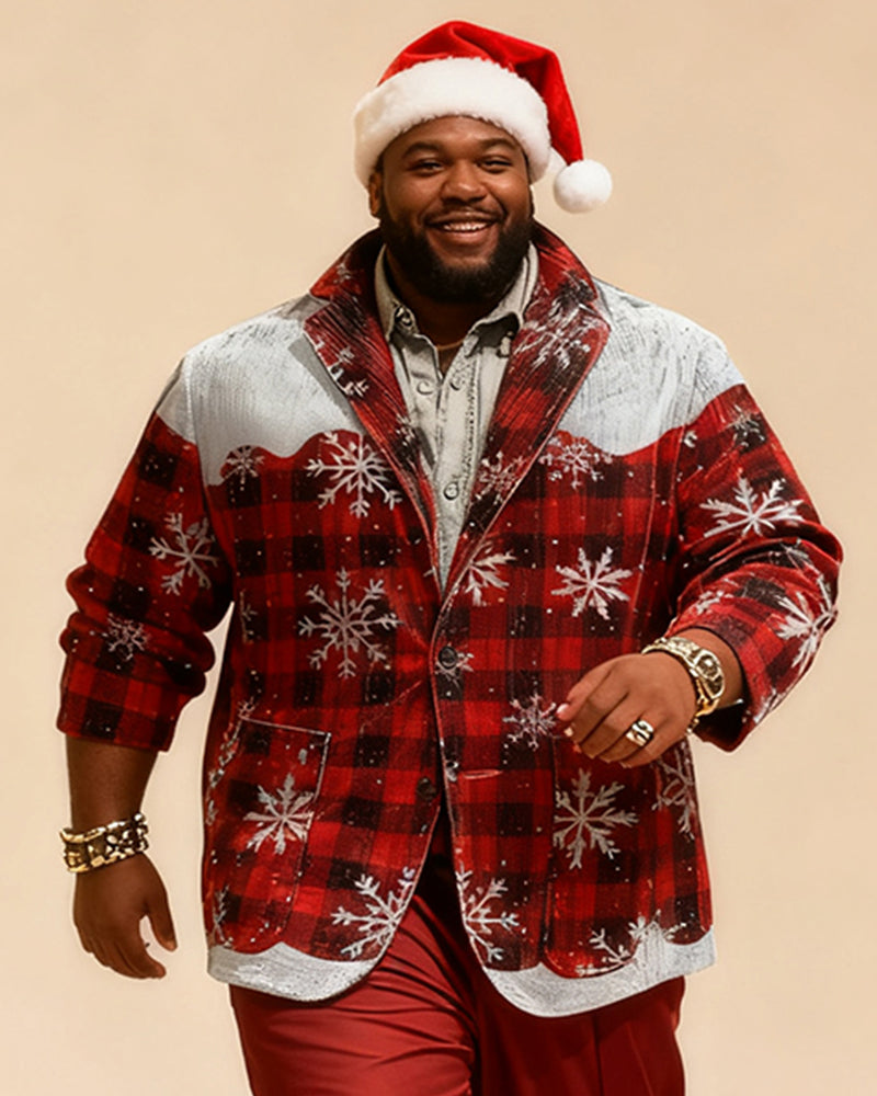 Big & Tall Black Red Plaid Two-piece Set for big men view 2