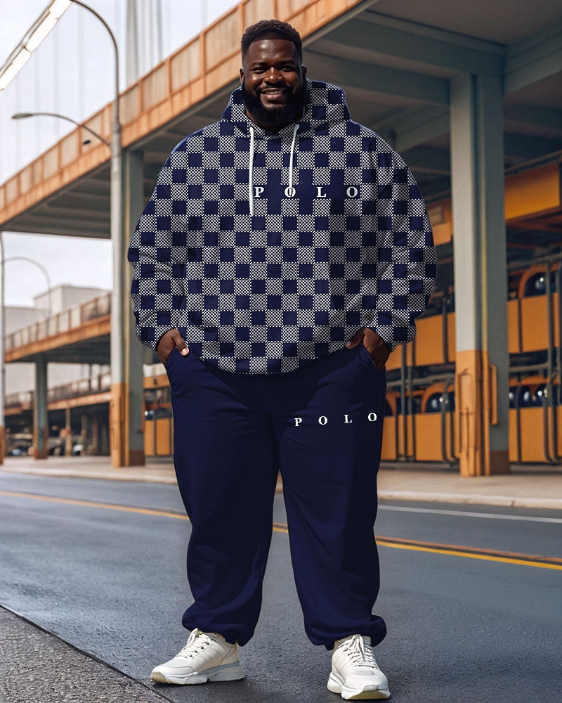 Big & Tall Blue Graphic Hoodie Sweatpants Set for big men view 1
