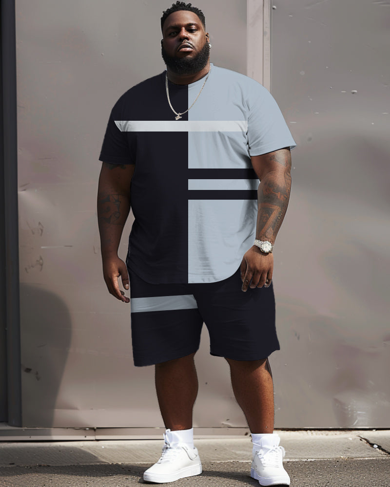 Big & Tall Blue Colorblock T-Shirt Shorts Set for big men view 1