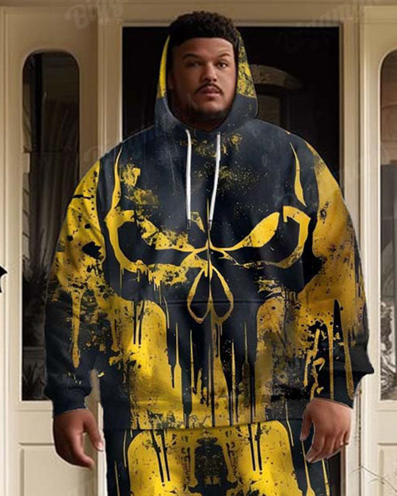 Big & Tall Black Yellow Hoodie Sweatpants Set for big men view 3