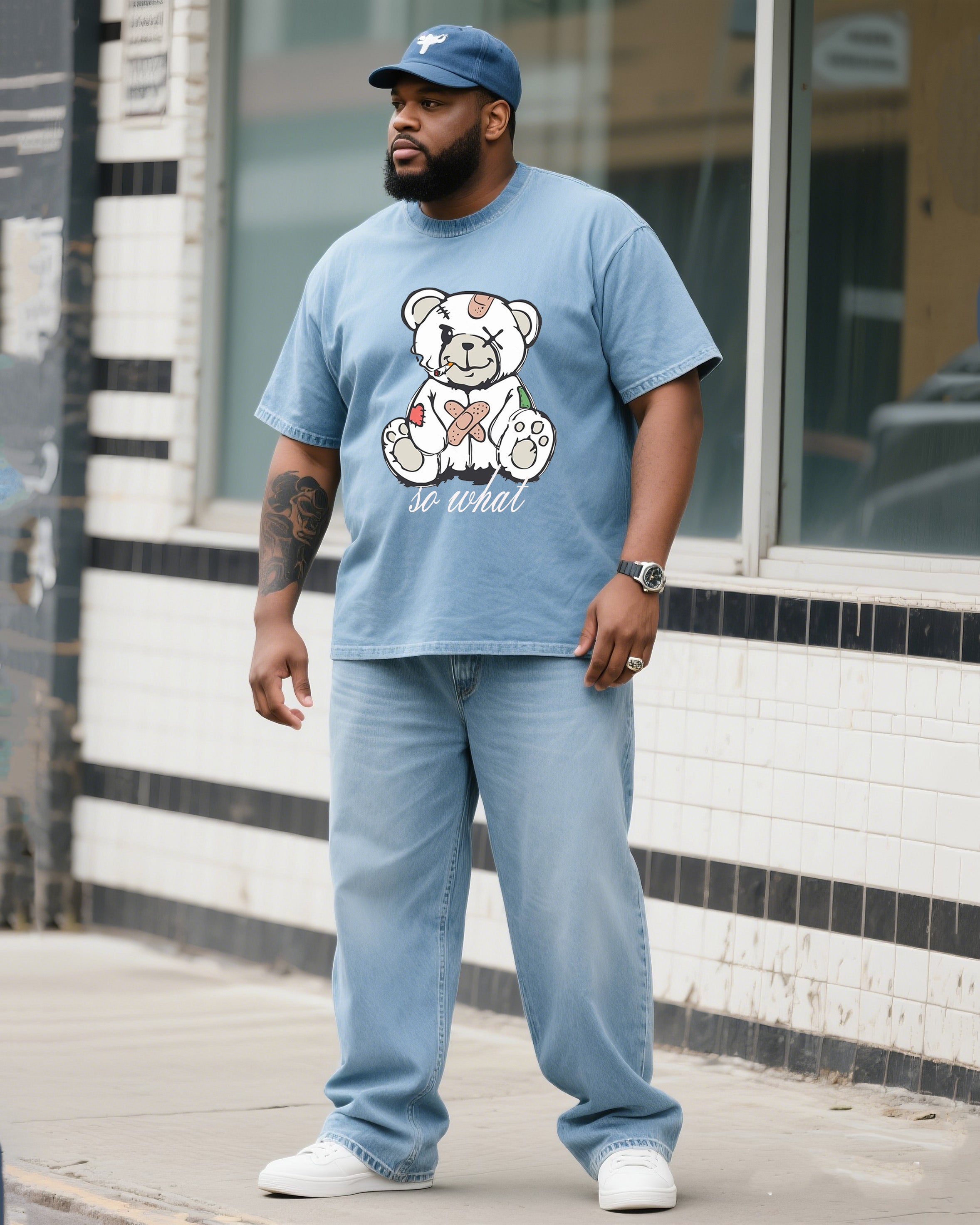 Big & Tall Denim T-Shirt Pants Set for big men