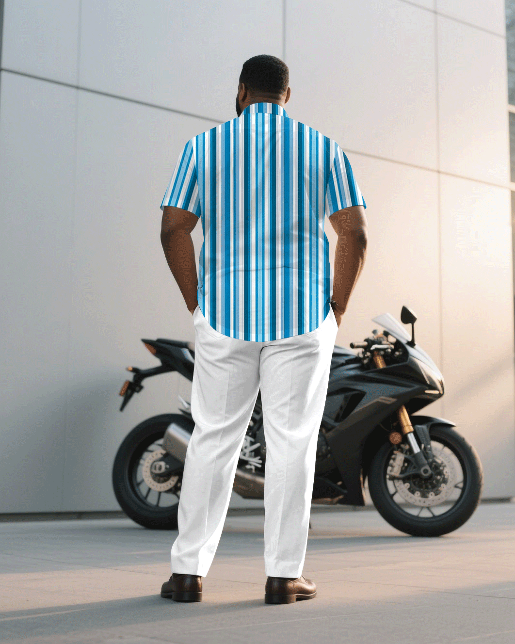 Big & Tall Blue Striped T-Shirt Pants Set for big men view 4