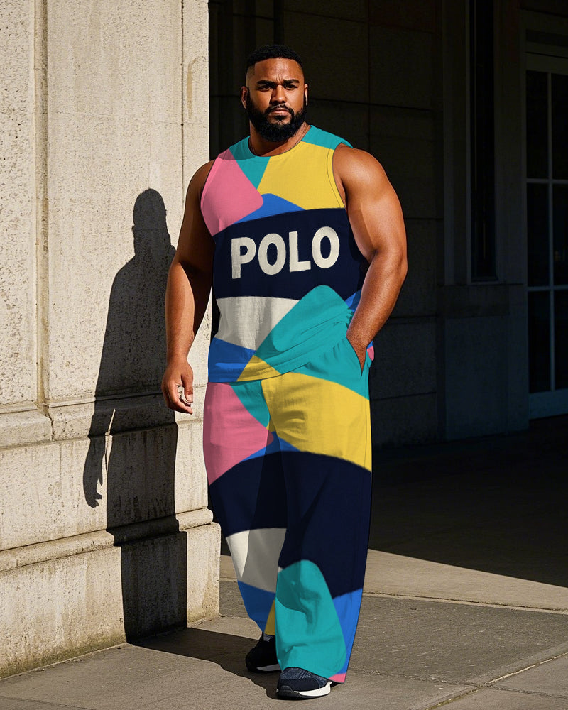Big & Tall Colorblock Graphic Vest Pants Set for big men view 1