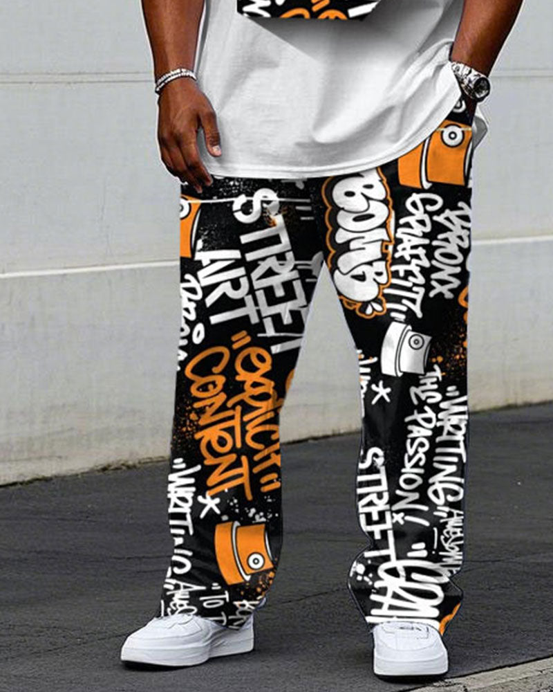 Big & Tall Graffiti Streetwear T-Shirt Pants Set for big men view 3