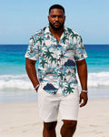 Big & Tall White Hawaiian Graphic T-Shirt Shorts Set for big men view 1