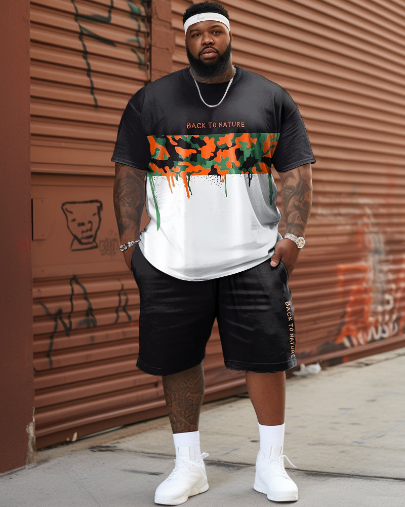 Big & Tall Graphic Camouflage Patchwork Two-piece Set for big men view 1