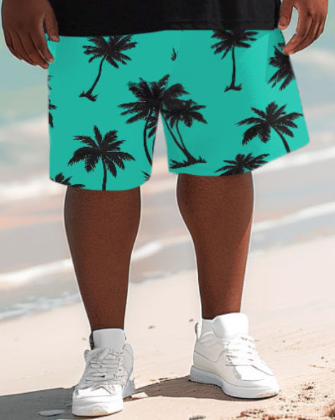 Big & Tall Black Blue Hawaiian T-Shirt Shorts Set for men view 4