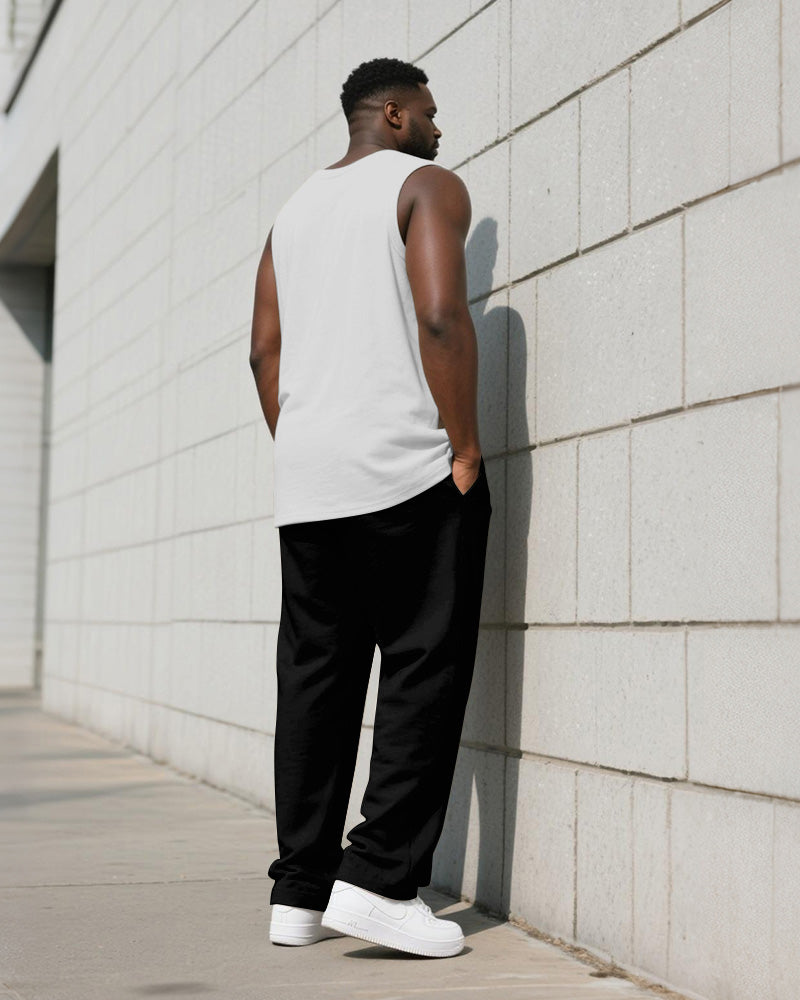 Big & Tall Black White Graphic Vest Pants Set for big men view 4