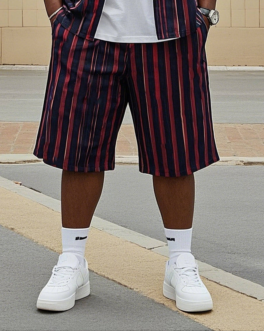 Big & Tall Blue Red Colorblock T-Shirt Shorts Set for big men view 3